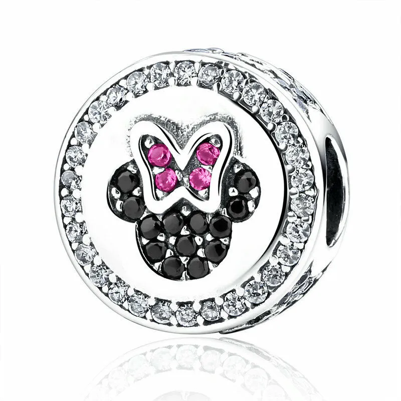 Pink and Black CZ Minnie Mouse Bead Charm