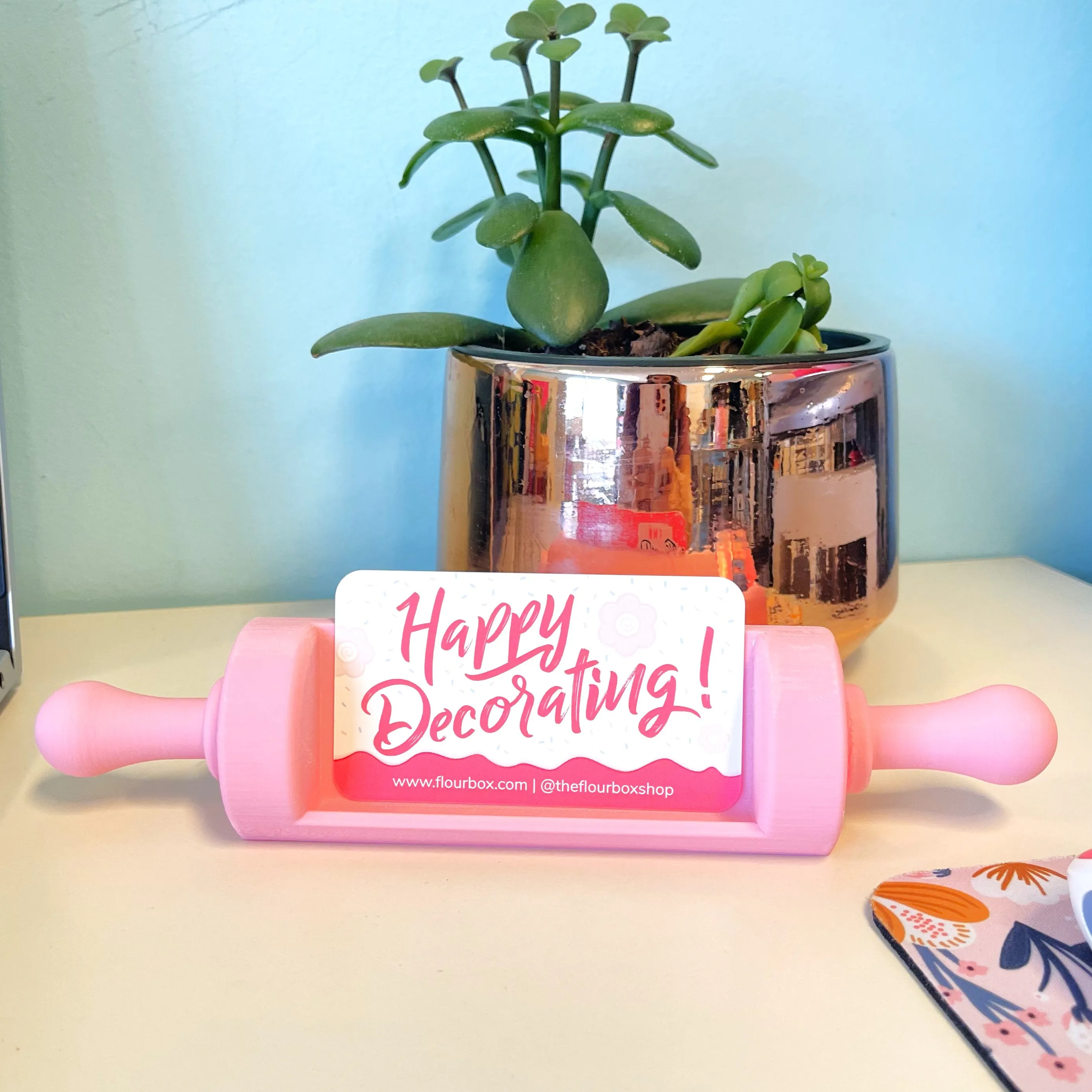 Pink Flour Box Rolling Pin Business Card Holder