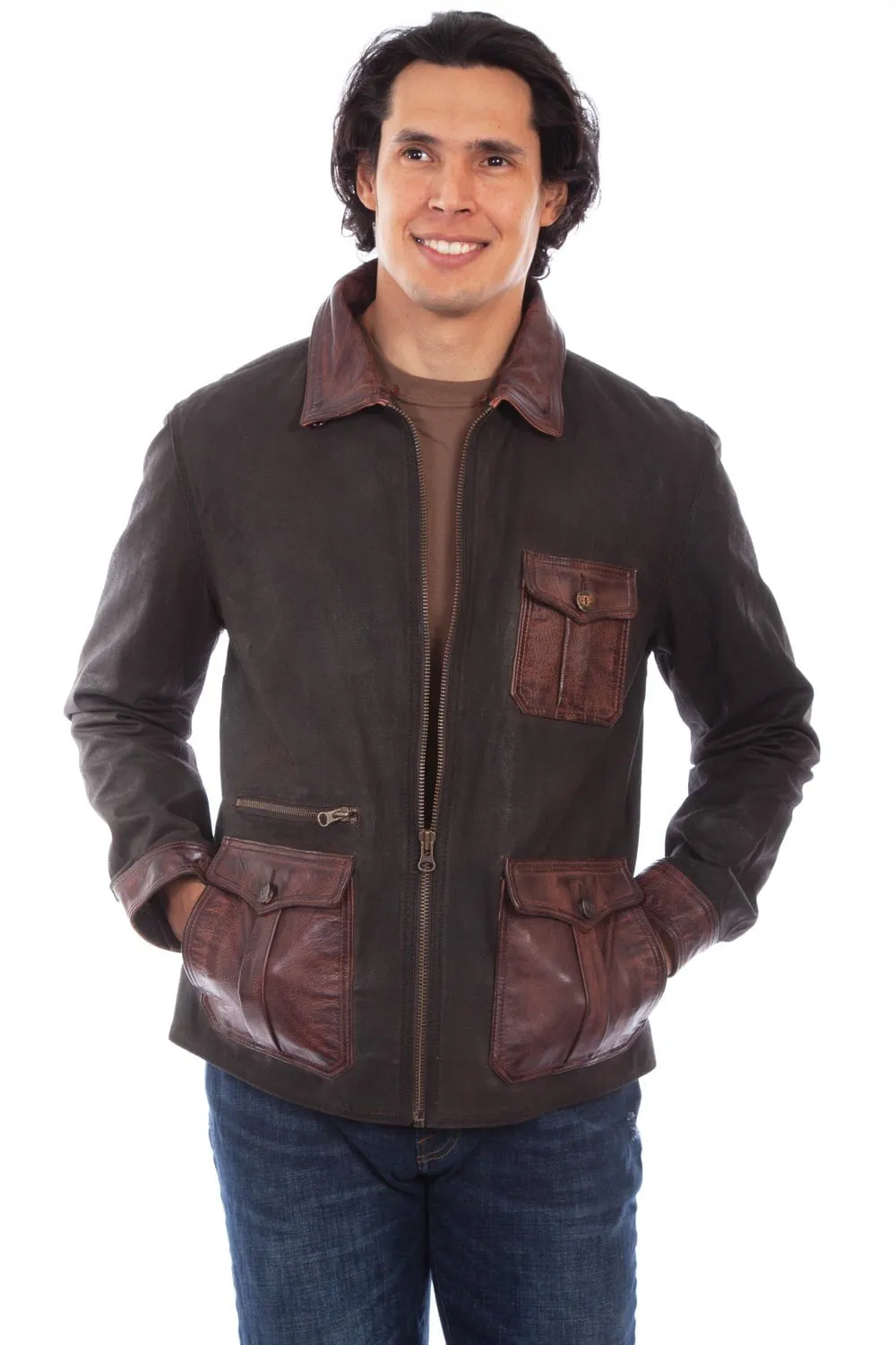 Scully Mens Unbridled Zip Brown Leather Leather Jacket