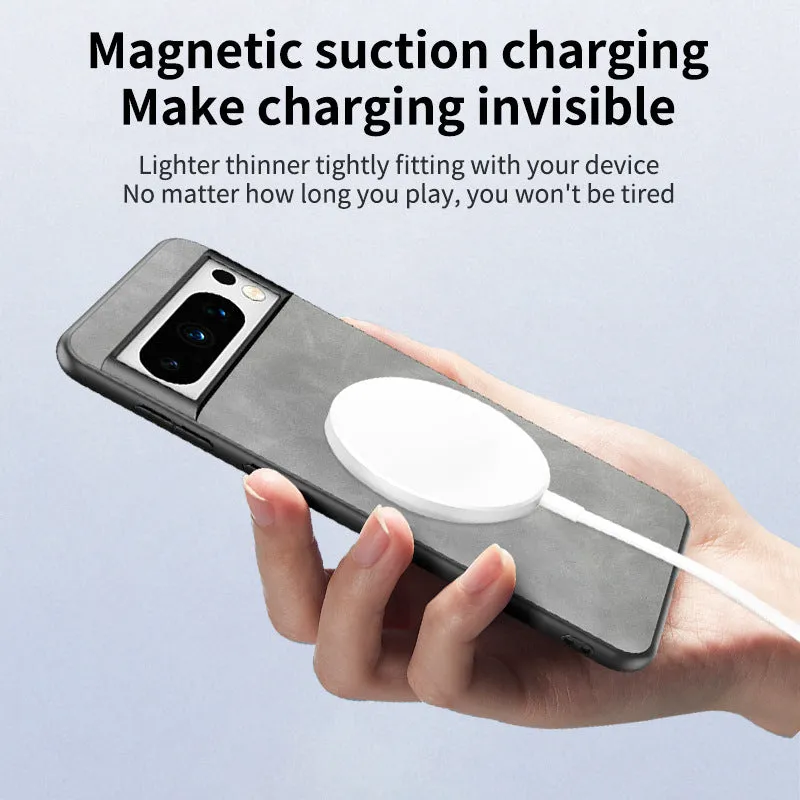 Skin Friendly Plain Leather Matte Phone Case With Ring Magnetic For Google Pixel 7 8