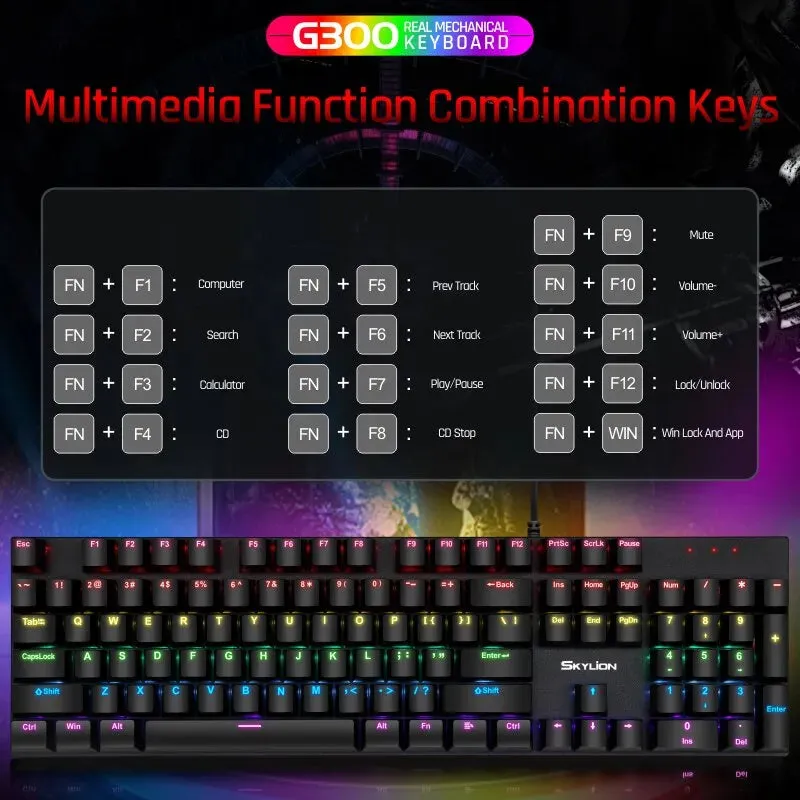 SKYLION G300 Wired Mechanical Keyboard 28 Kinds of Colorful