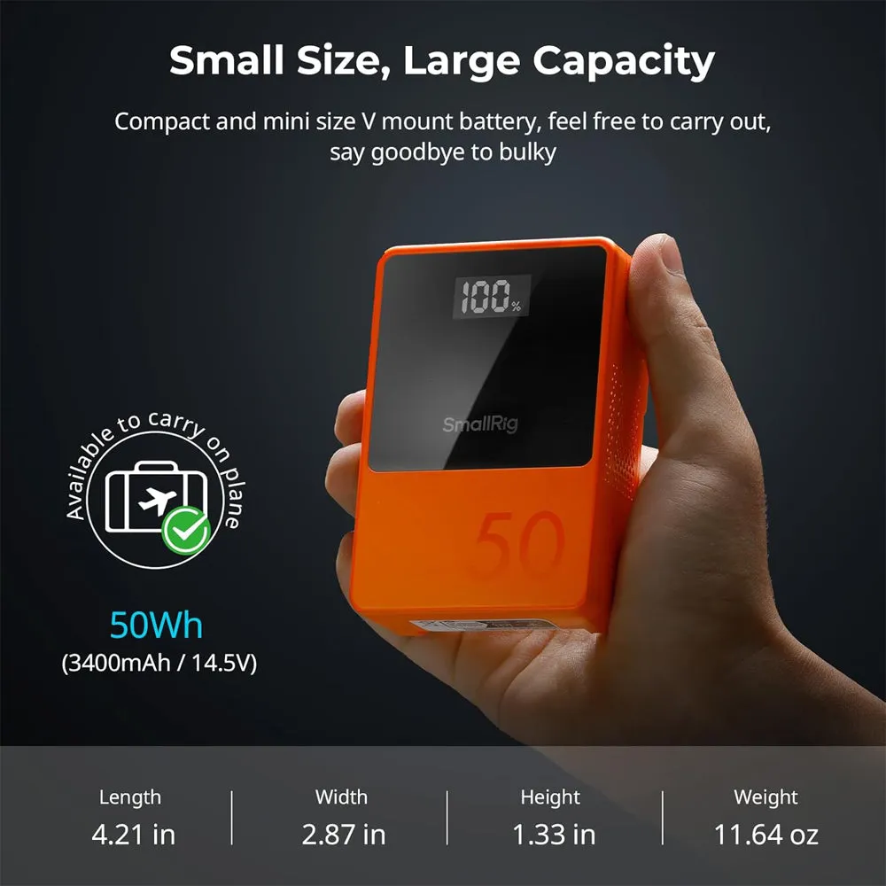 SmallRig VB50 Mini V Mount Battery (50Wh) with Safe & Fast Bi-Directional Charging, Multiple Interfaces & OLED Display for Cameras, Camcorders, Drones, Gimbals, Phones, Tablets, Laptops, Video Lights & Field Monitors | 4871 4872 3579