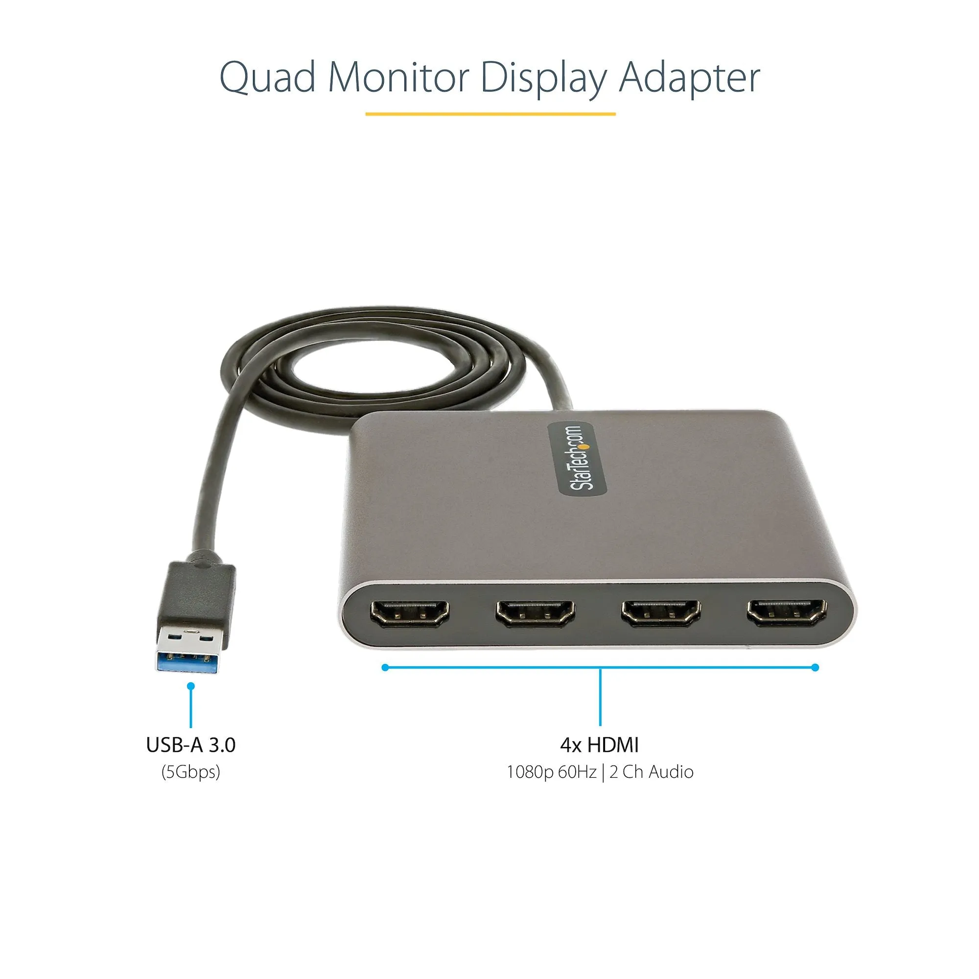 Startech.Com Usb 3.0 To 4 Hdmi Adapter, External Video & Graphics Card, Usb Type-A To Quad Hdmi Monitor Display Adapter