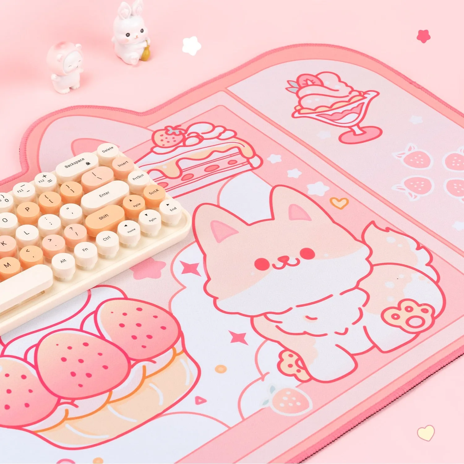 Strawberry Dessert Fox Desk Pad