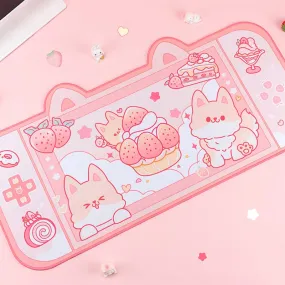 Strawberry Dessert Fox Desk Pad