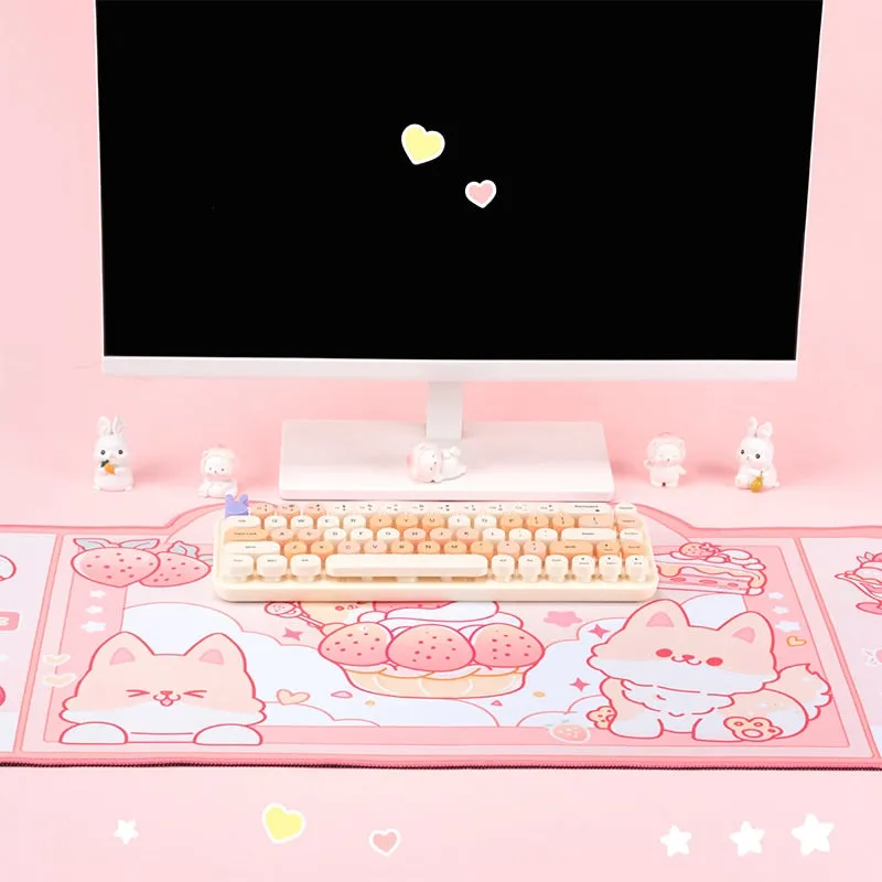 Strawberry Dessert Fox Desk Pad