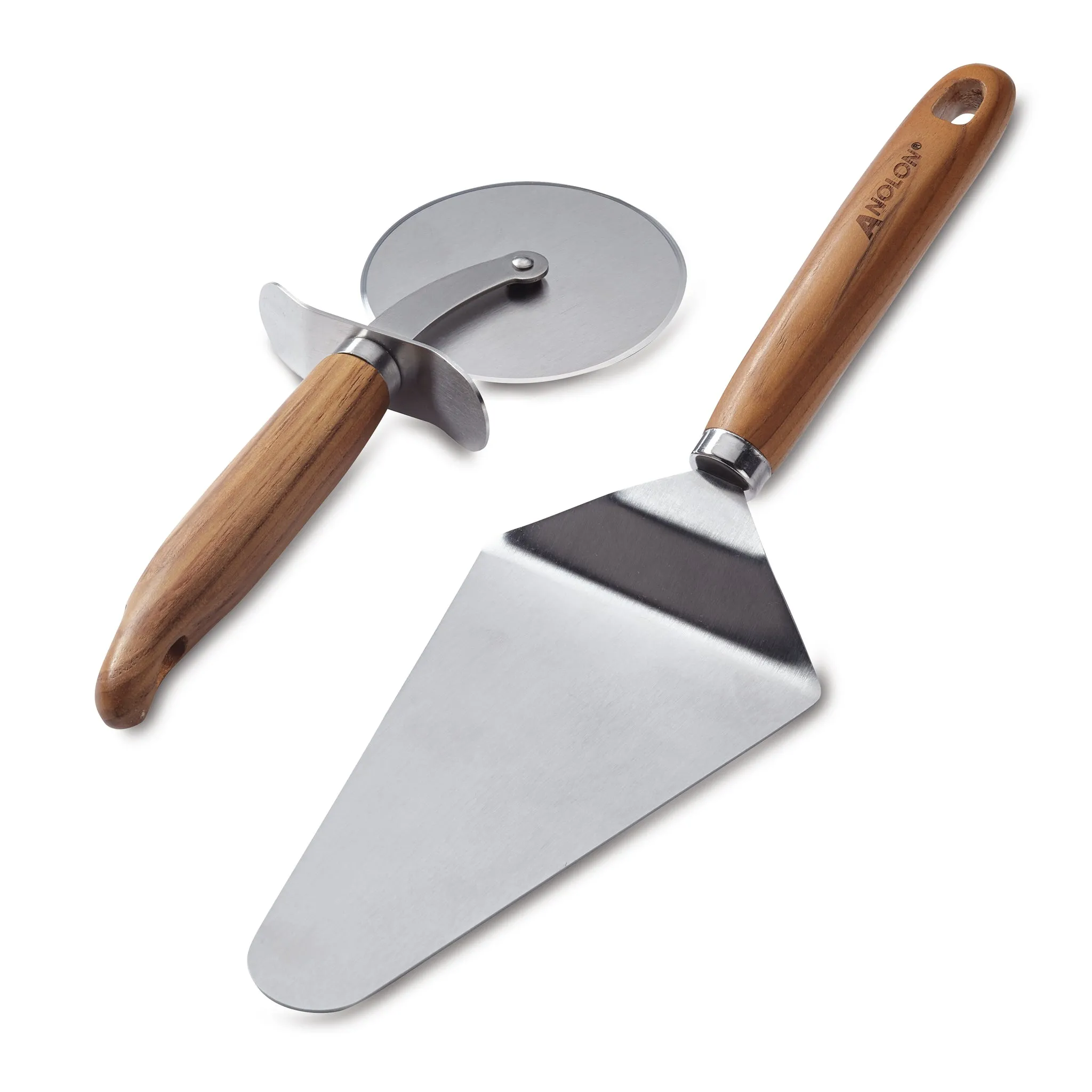 Teak Pizza Cutter and Server Set