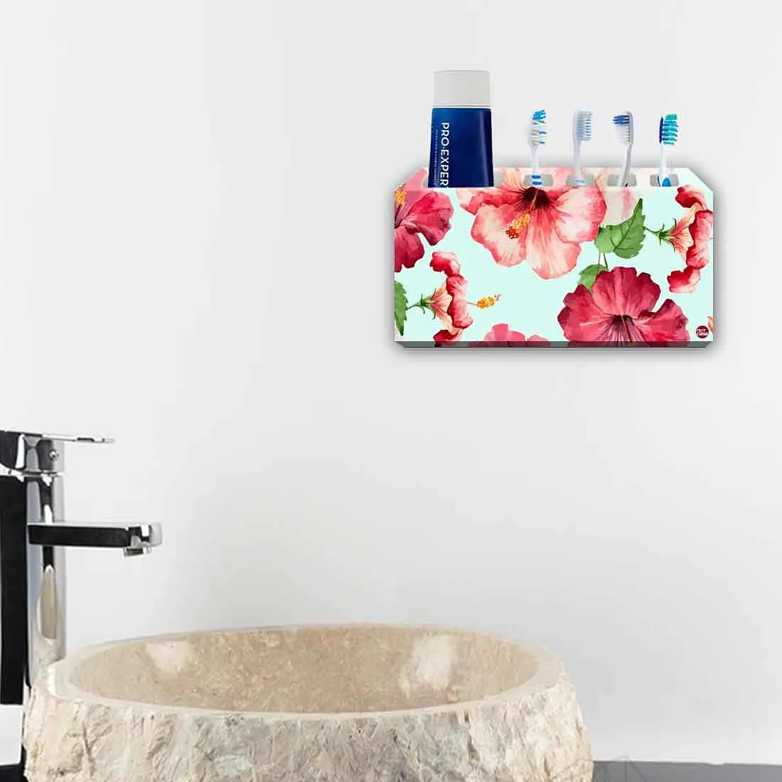 Toothbrush Holder Wall Mounted -Hibiscus with White Background