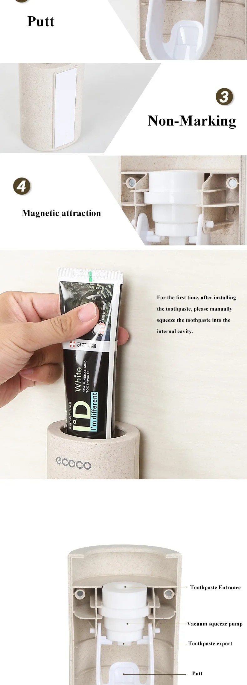 Toothpaste Dispenser (Automatic) Dust-proof Toothbrush Holder With Wall Mount