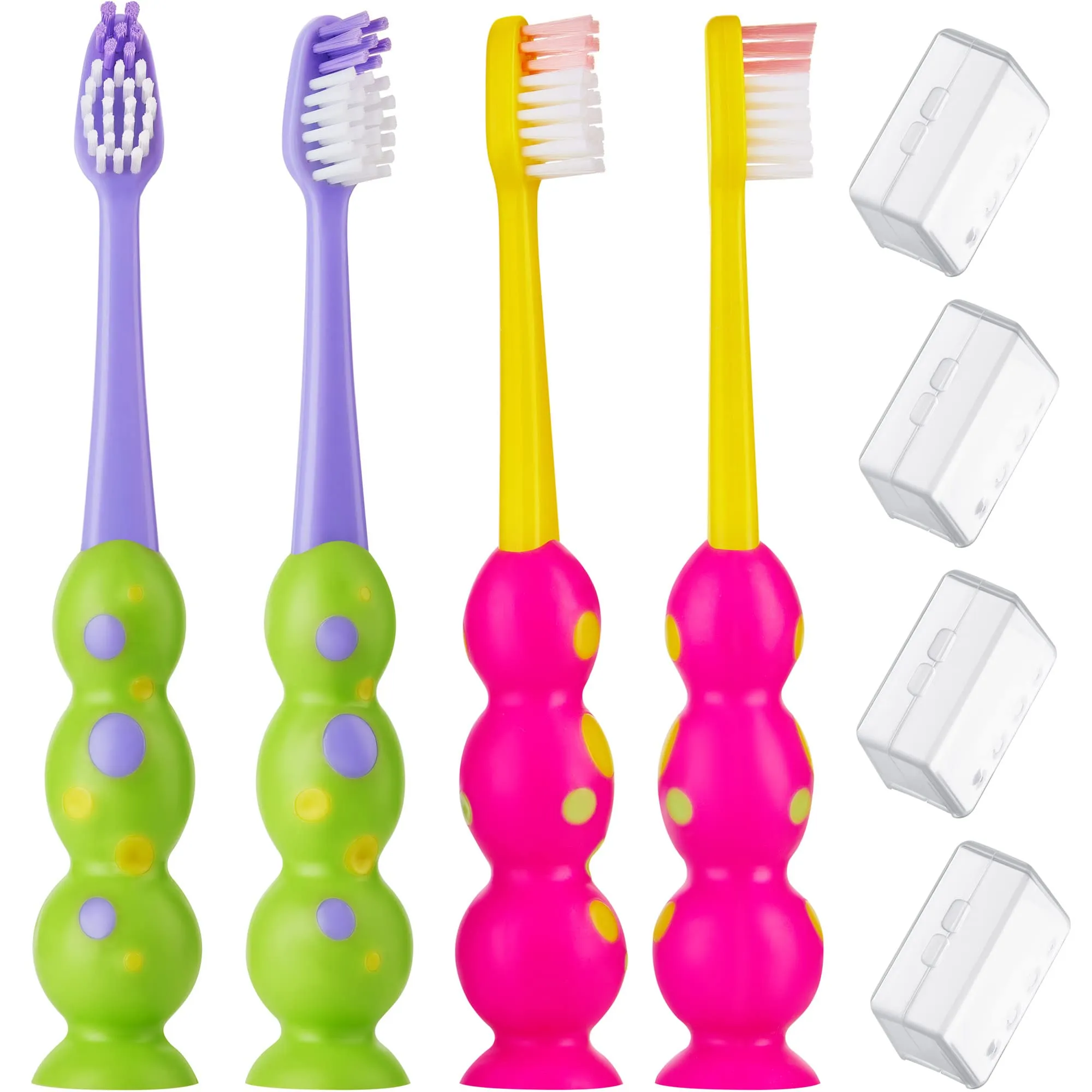 Trueocity Kids Toothbrush 2 Pack - Soft Contoured Bristles - Child Sized Brush Heads (3-10 Year Old) - Suction Cup for Fun & Easy Storage - Girl & Boy Set (2-Pack, Blue & Orange)