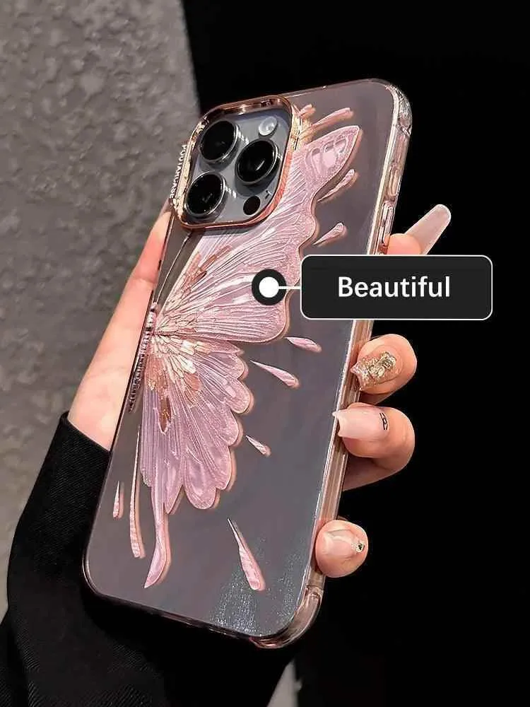 TSP195 Cute Phone Cases For iPhone 15, 14, 11, 12, 13 Pro Max, and 14 15 Plus - Laser 3D Golden Butterfly Pattern