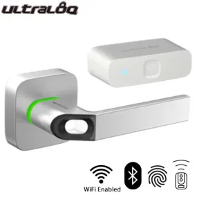 Ultraloq - Electronic Smart Lever Set w/ Wi-Fi Bridge - Finger Print Reader - Bluetooth - Prox Key Fob Access - Satin Nickel