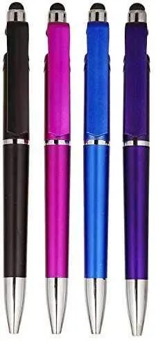 Universal 3 in 1 Ballpoint Function Stylus Pen with MobileStand Holder, Writing Pen,Screen Wipe for All Android Touchscreen Mobile Phones and Tablets (Multi-Colour)(Pack of 2)