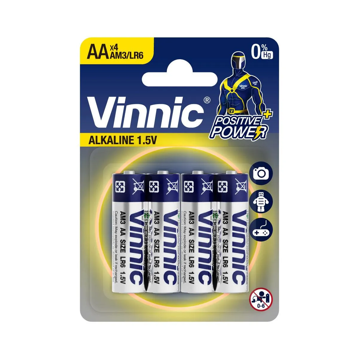 Vinnic Alkaline Battery AA AM3 / LR6 (1.5V) - 4Count