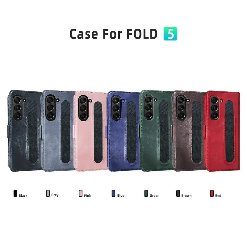 With S Pen Slot Magnetic Leather Phone Case With Card Slot For Samsung Galaxy Z Fold5