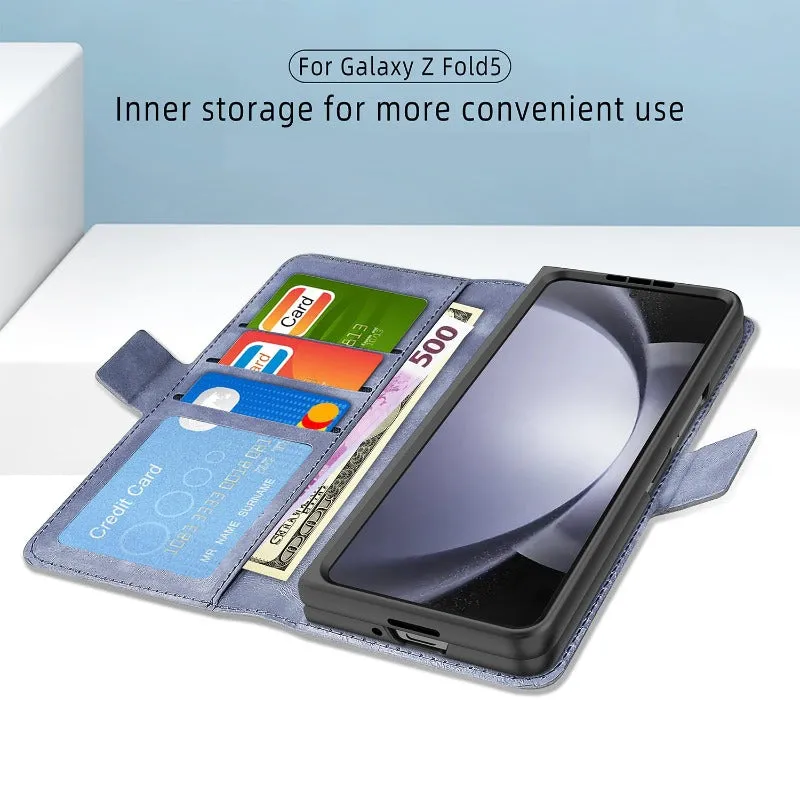 With S Pen Slot Magnetic Leather Phone Case With Card Slot For Samsung Galaxy Z Fold5