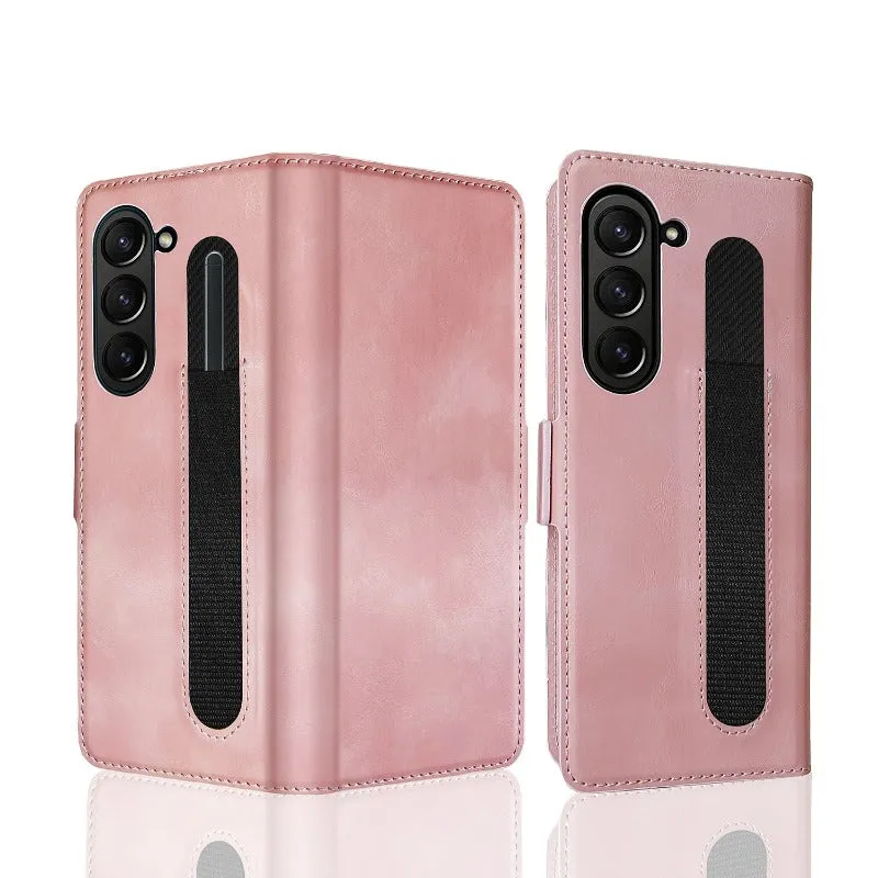 With S Pen Slot Magnetic Leather Phone Case With Card Slot For Samsung Galaxy Z Fold5