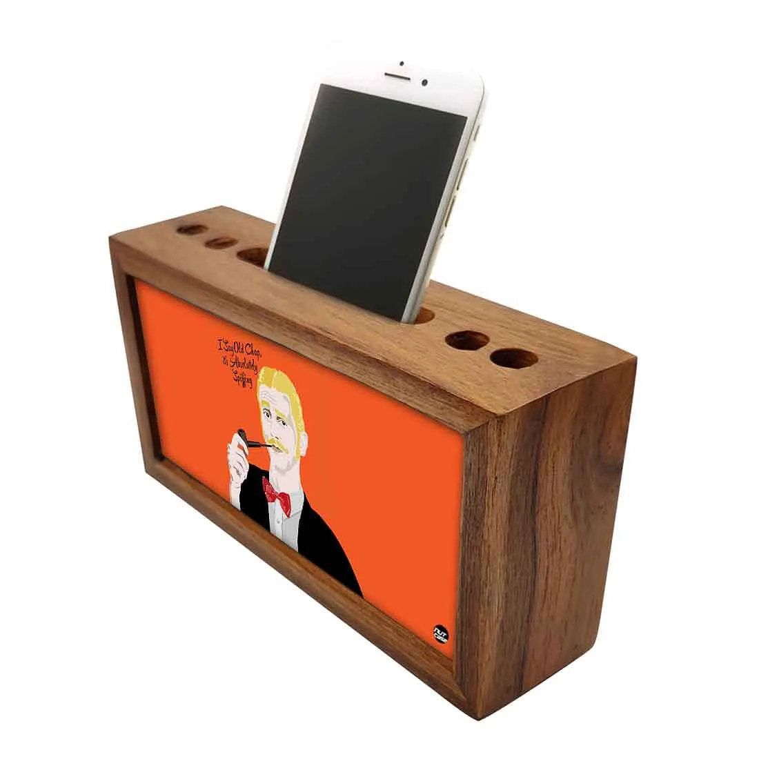 Wooden desk organizer Pen Mobile Stand - Spiffing