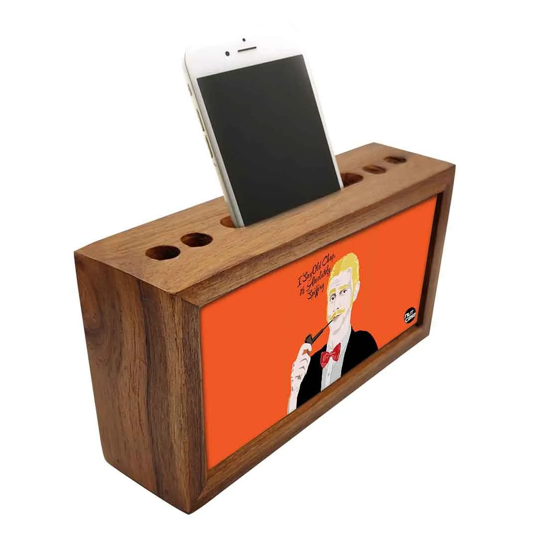 Wooden desk organizer Pen Mobile Stand - Spiffing