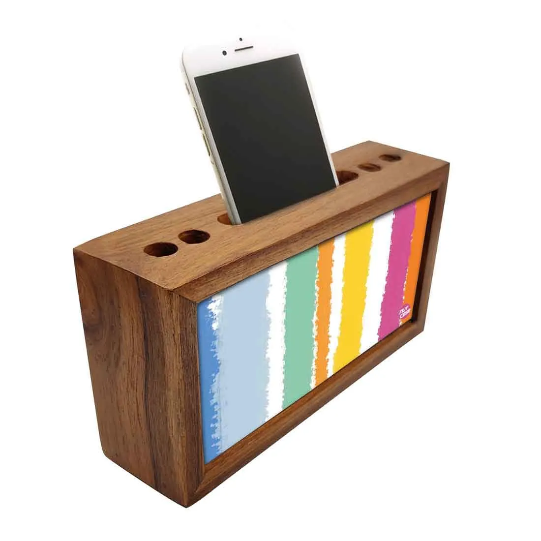 Wooden desk pen mobile organizer - Colorful Stripes