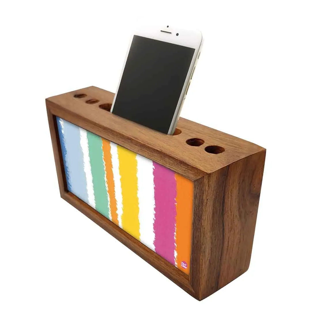 Wooden desk pen mobile organizer - Colorful Stripes