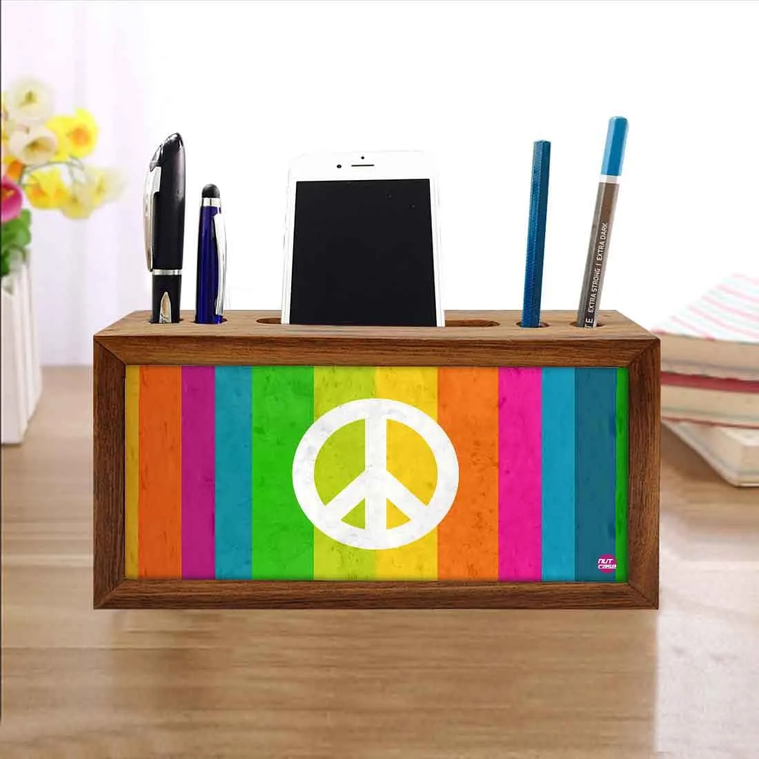 Wooden office desk organizer - Rainbow Peace