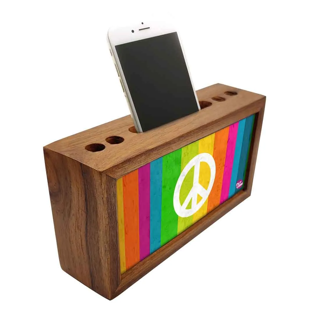 Wooden office desk organizer - Rainbow Peace