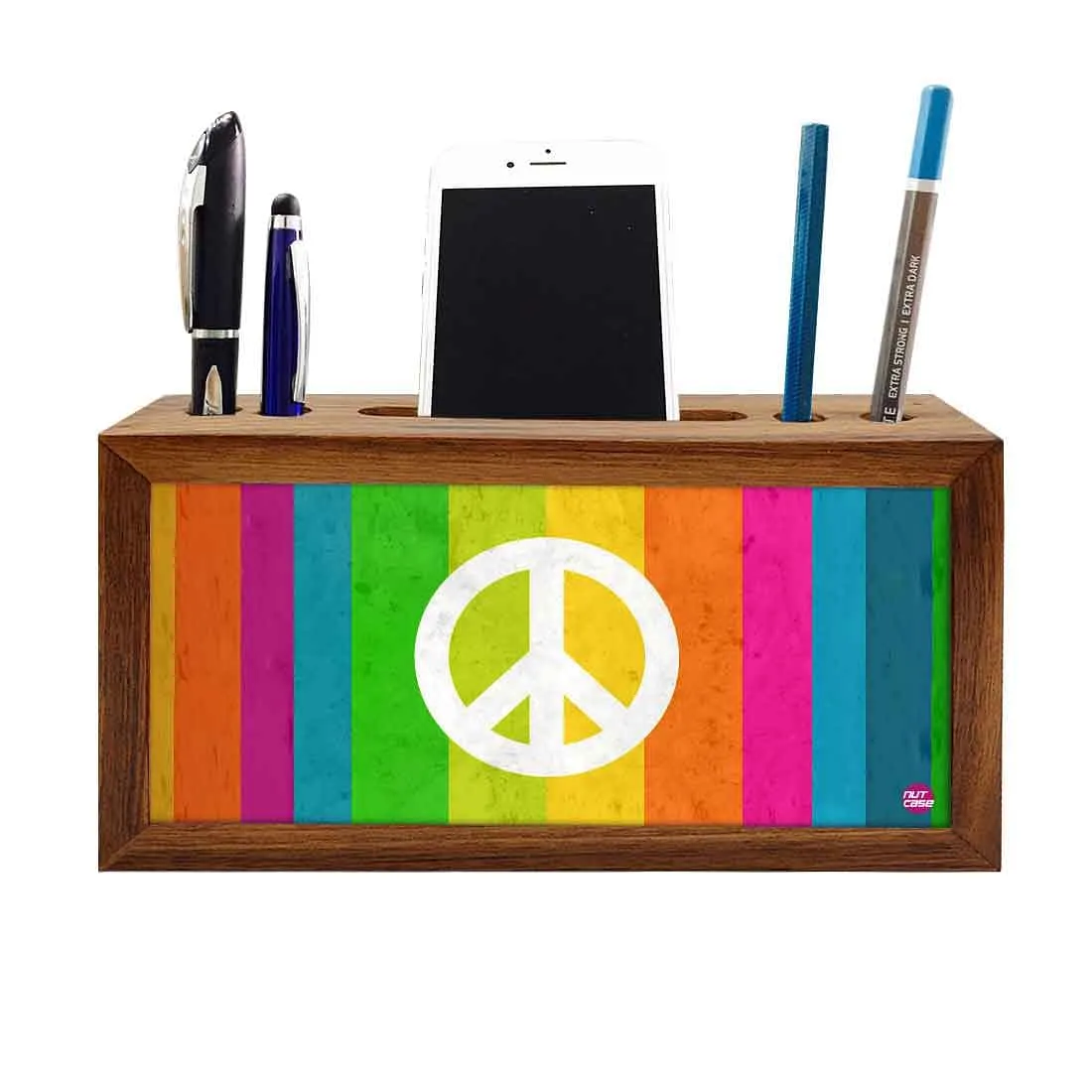 Wooden office desk organizer - Rainbow Peace