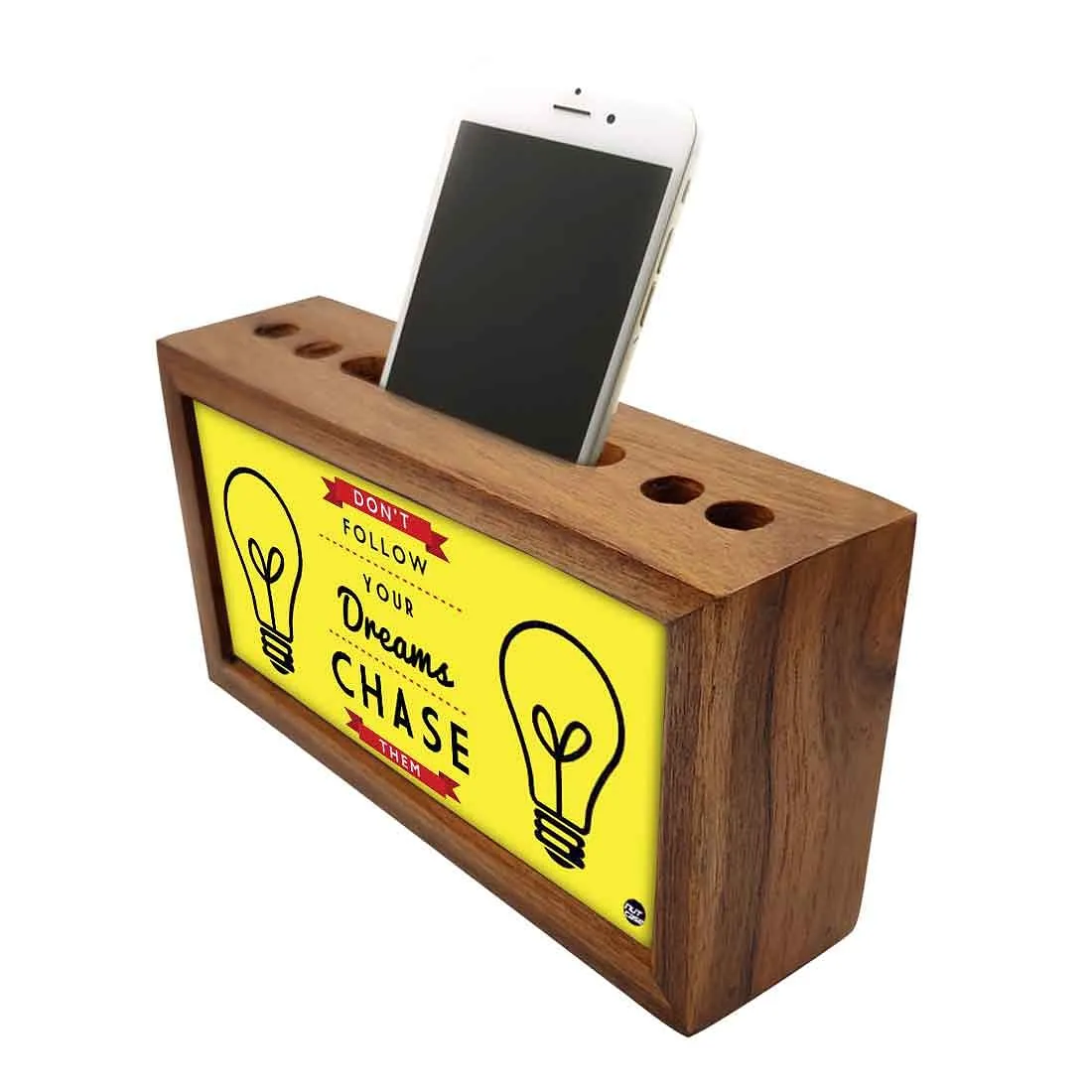 Wooden pen organizer Mobile Stand - Don’T Follow Your Dreams