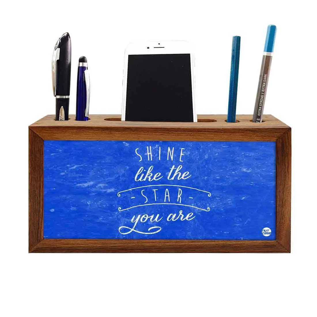 Wooden pen stand desk organizer - Shine Like The Star