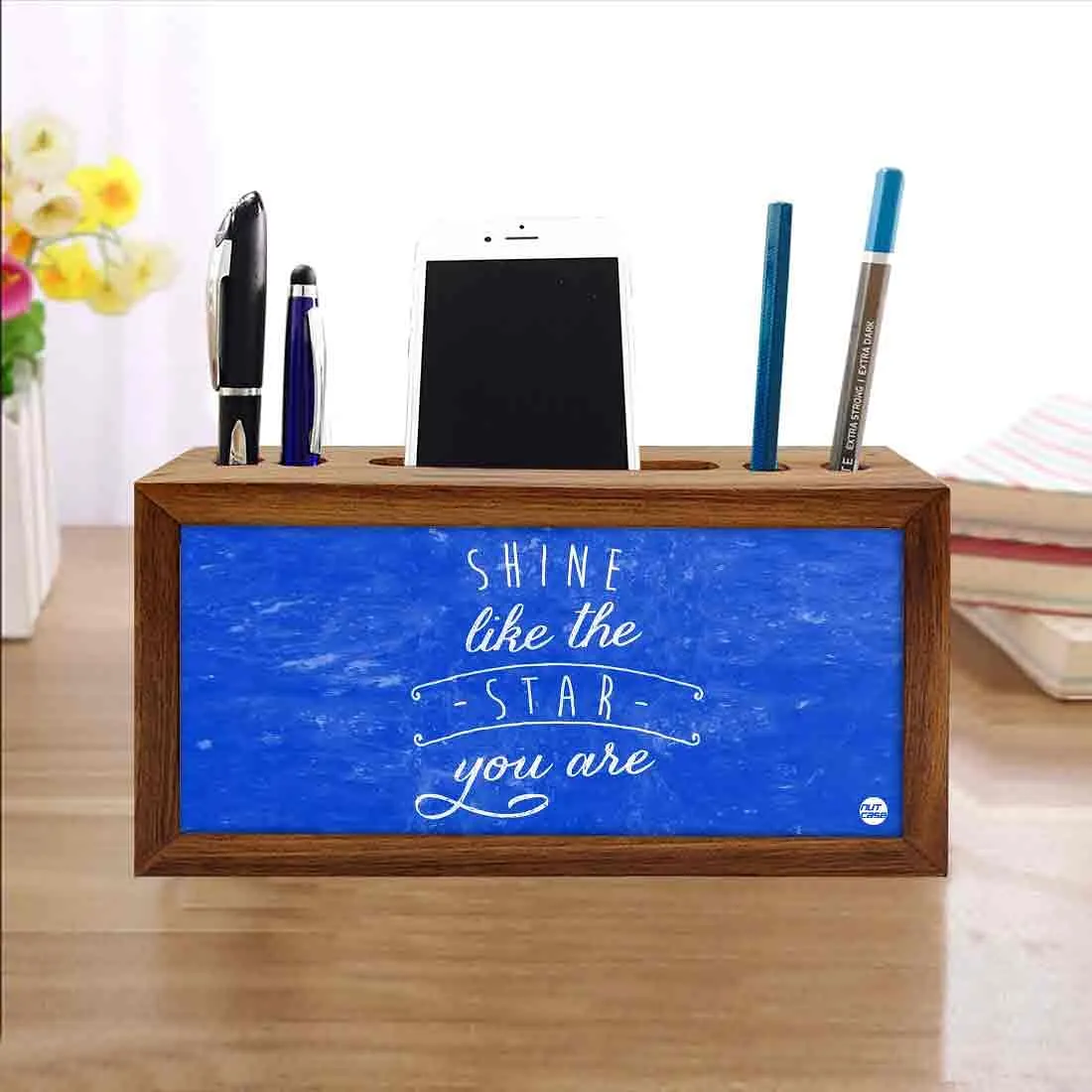 Wooden pen stand desk organizer - Shine Like The Star